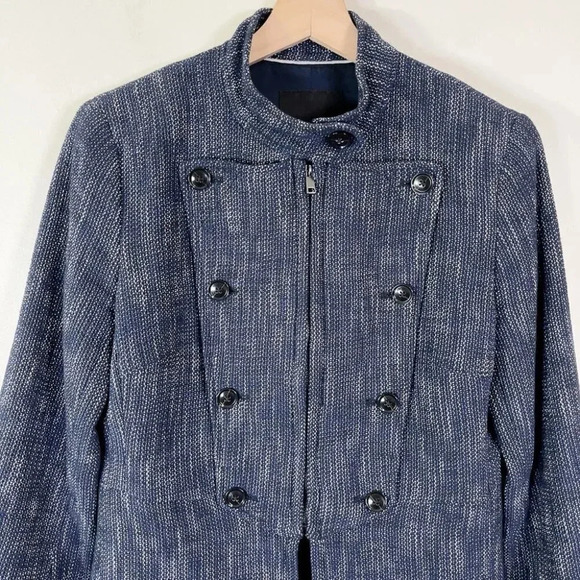Banana Republic Cotton Tweed Heatherd Blue Military Jacket - Picture 6 of 16